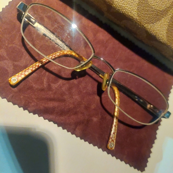 COACH Brown Patterned Eyeglass Case with Glasses and Cloth - Picture 3 of 4